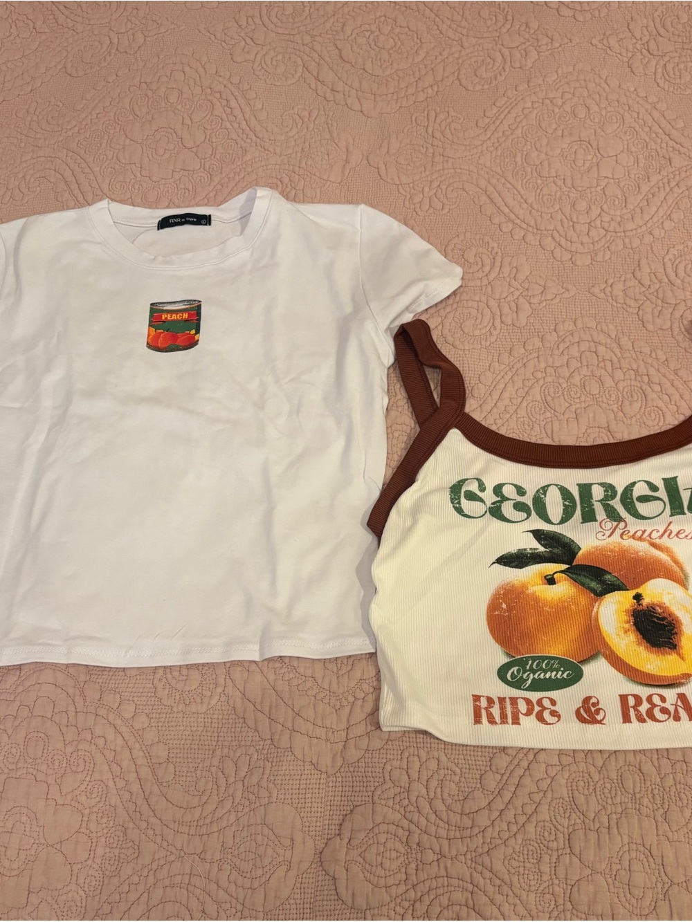 NWOT White Peach Graphic Tee Shirt and halter top Fits small